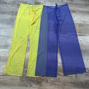 Lot of 2 Mesh Beach Pants Sheer Yellow & Purple Wide Leg Y2K Resortwear